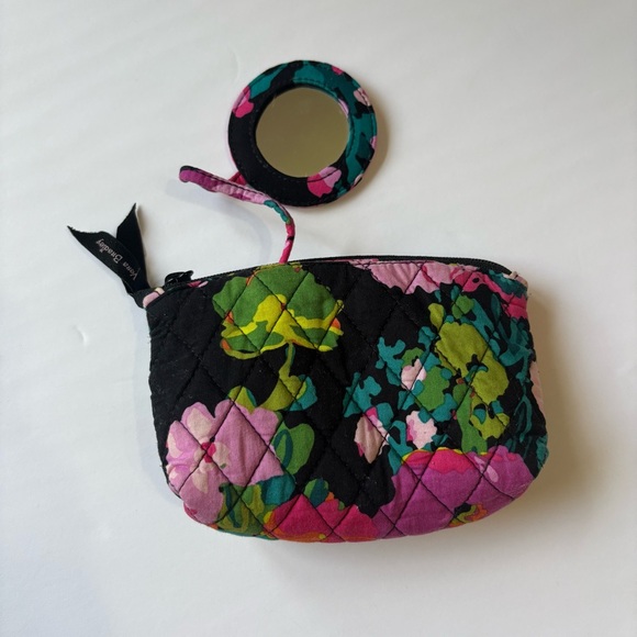 Vera Bradley small Black Floral Quilted makeup pouch mirror Hilo Meadow Print - Picture 5 of 11